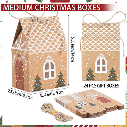24er Weihnachts-Geschenkboxen Kraftpapier Häuschen