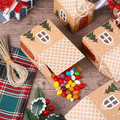 24er Weihnachts-Geschenkboxen Kraftpapier Häuschen