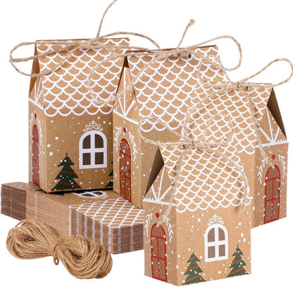 24 Stück Geschenkbox Weihnachten Kraftpapier Häuschen Adventskalender
