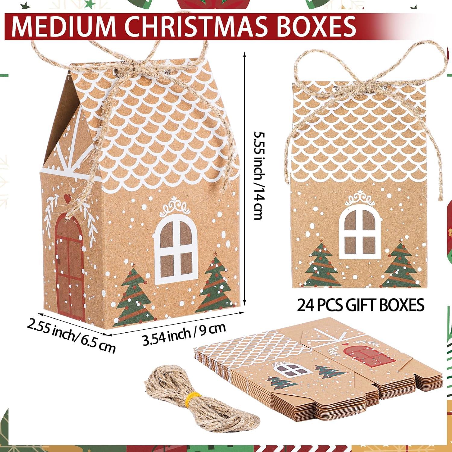 24er Weihnachts-Geschenkboxen Kraftpapier Häuschen