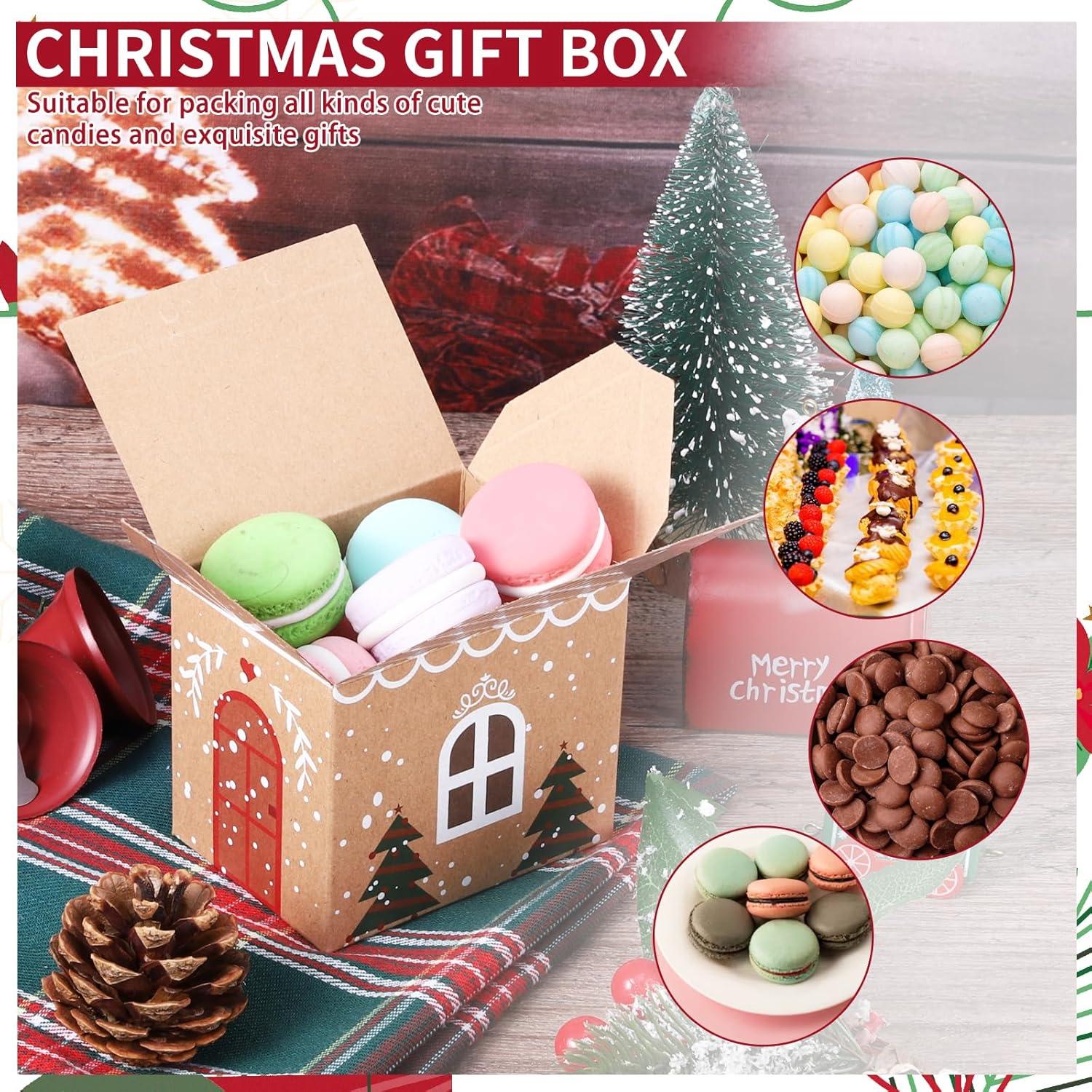 24 Stück Geschenkbox Weihnachten Häuschen 14x9x6,5 cm Kraftpapier Schachtel Hanfseil - Adventskalender Süßigkeiten Schokolade