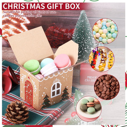 24 Stück Geschenkbox Weihnachten Häuschen 14x9x6,5 cm Kraftpapier Schachtel Hanfseil - Adventskalender Süßigkeiten Schokolade