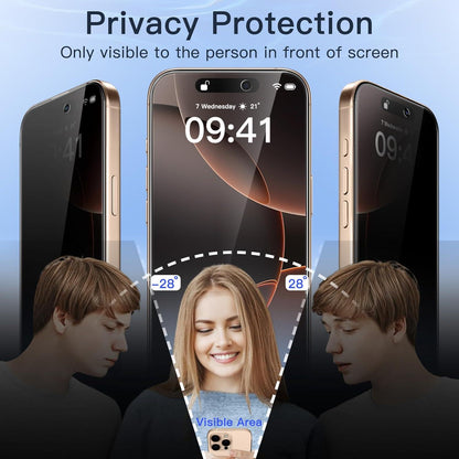 Sichtschutz Schutzfolie iPhone 16 Pro Max 6,9 Zoll 9H Glas Anti-Spy