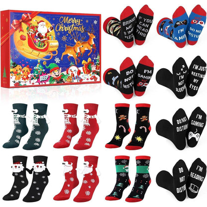 Weihnachtssocken Adventskalender 2024 12 Paare Lustige