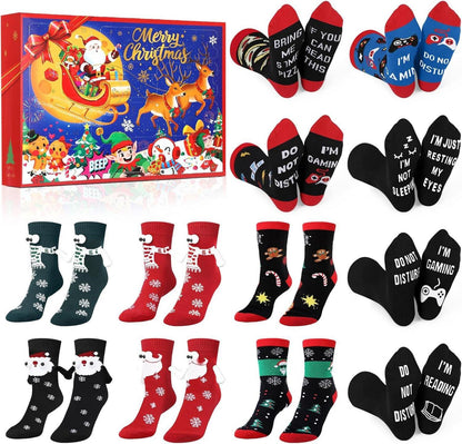 Weihnachtssocken Adventskalender 12 Paare Lustige Socken Magnetisch