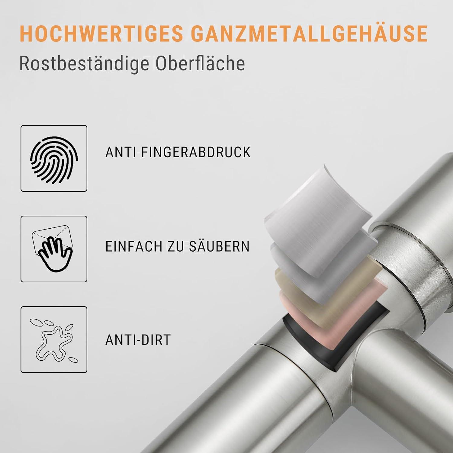 LED Wasserhahn Küche mit Ausziehbarer Brause - 360° schwenkbar, Hochdruck Spültischarmatur