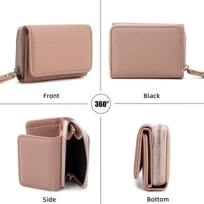 Trifold Damen Geldbörse Leder mit Kartenfächern, Rosa
