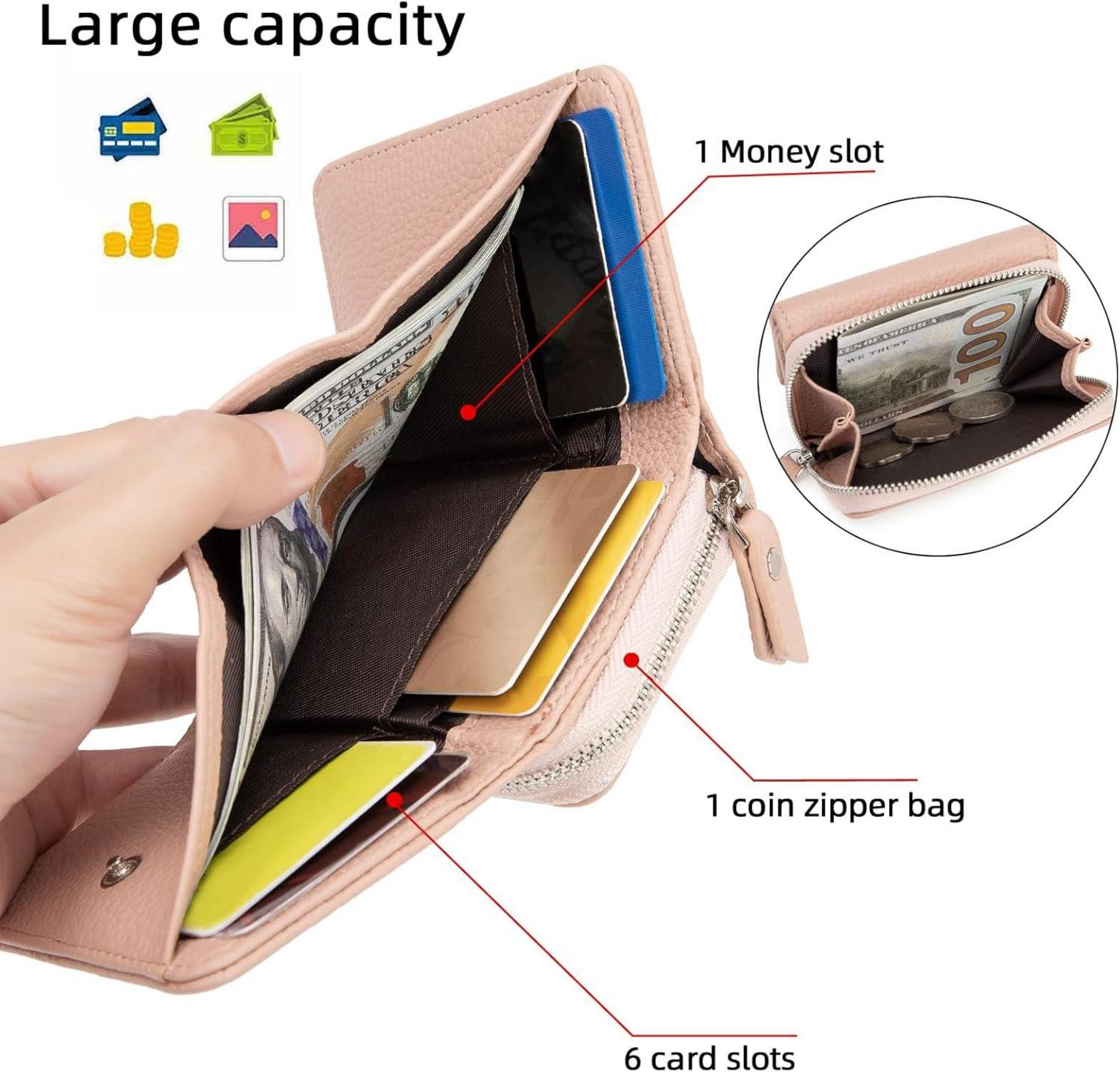 CHAOFANXI Damen Geldbörse Trifold Leder Rosa