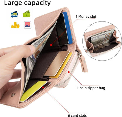 CHAOFANXI Damen Geldbörse Trifold Leder Rosa