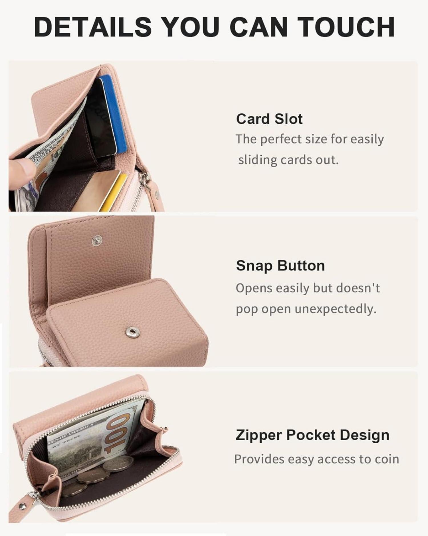 CHAOFANXI Damen Trifold Geldbörse Leder 6 Kartenfächer Rosa
