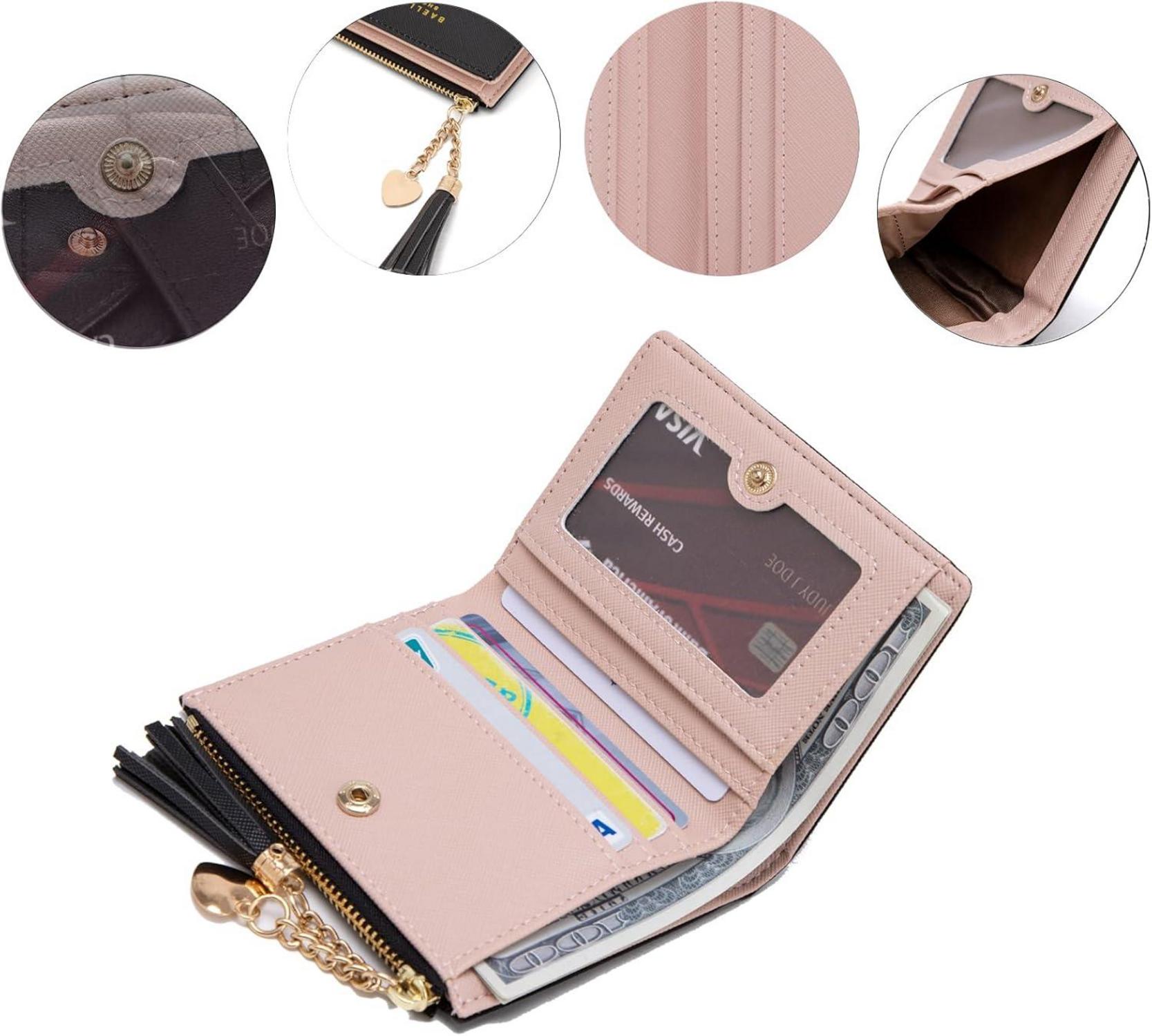 Damen Geldbörse Leder mit vielen Fächern Mini Brieftasche, Zipper Grau