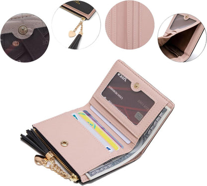 Damen Geldbörse Leder mit vielen Fächern Mini Brieftasche, Zipper Grau