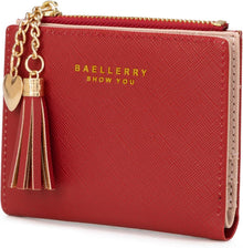 Damen Portemonnaie Leder Mini Brieftasche mit Reißverschluss in Rot