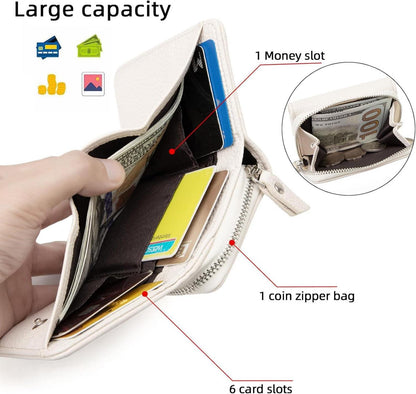 CHAOFANXI Damen Geldbörse Trifold Leder Weiß 6 Kartenfächer