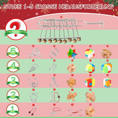 Knobelspiele Adventskalender 2024 für Kinder & Erwachsene - 24 Tage Weihnachts GeschenkeMetall, Holz, 3D Puzzle, Weihnachts Geschenke Jungen Mädchen
