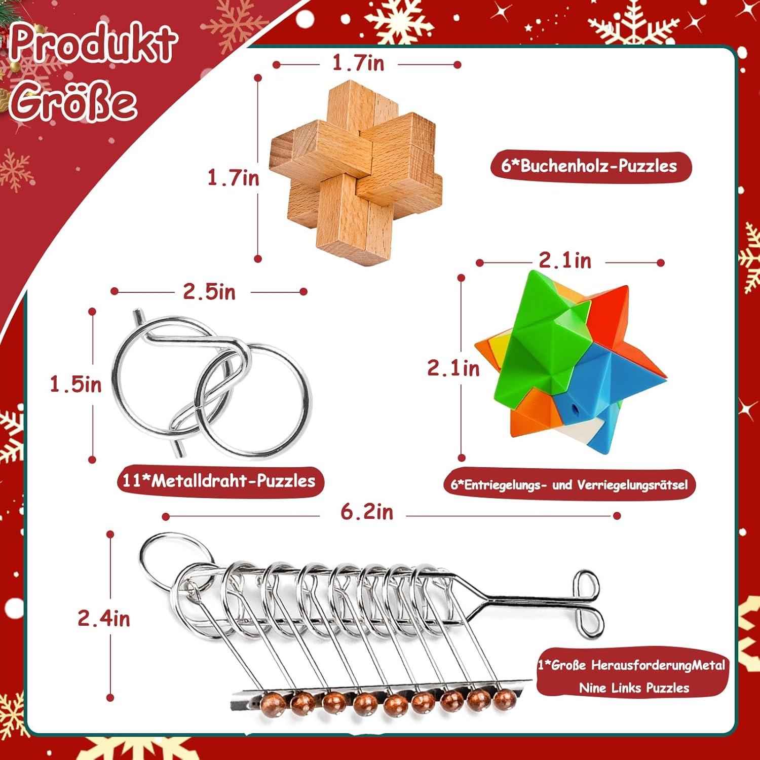 Knobelspiele Adventskalender 2024 Metall Holz 3D Puzzle Kit