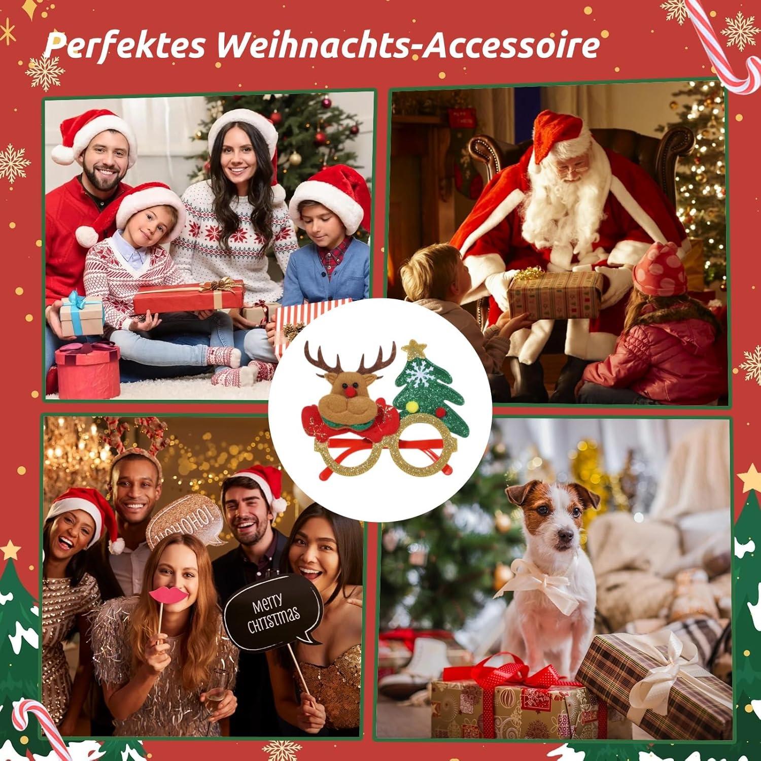 24 Stück Weihnachtsbrillen Set für Partydekoration Festliche Glitzerbrillen