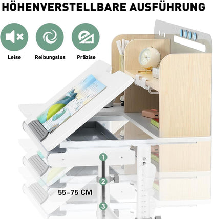 Höhenverstellbarer Kinderschreibtisch mit Neigungsfunktion, Stauraum