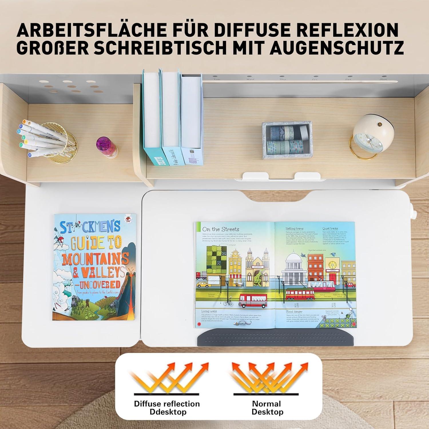 JOYLDIAS Höhenverstellbarer Kinderschreibtisch mit Bücherregal