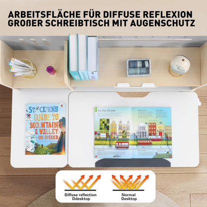 JOYLDIAS Höhenverstellbarer Kinderschreibtisch mit Bücherregal