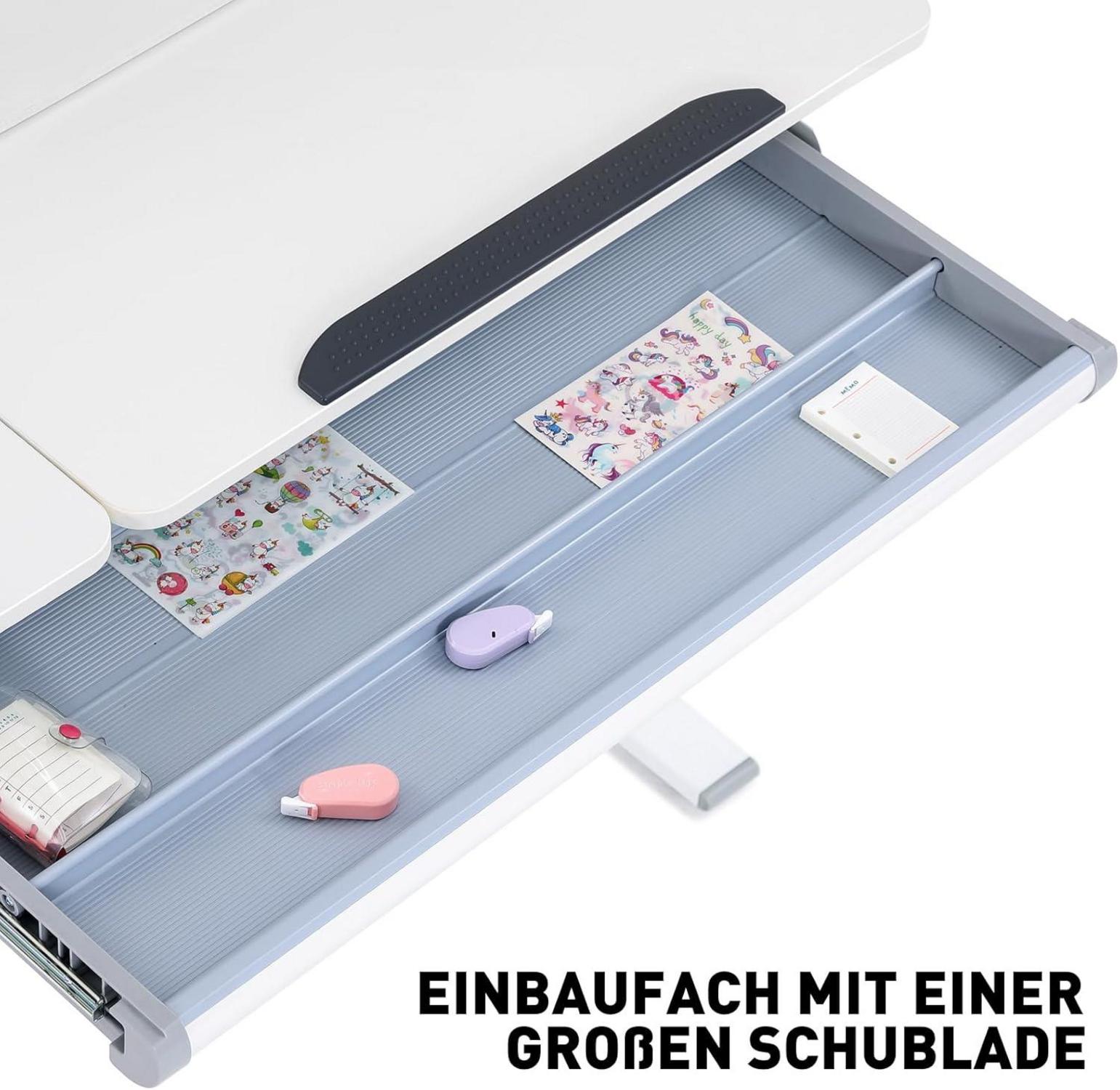 Höhenverstellbarer Kinderschreibtisch mit Bücherregalen und Neigbarer