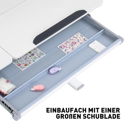 Höhenverstellbarer Kinderschreibtisch mit Bücherregalen und Neigbarer