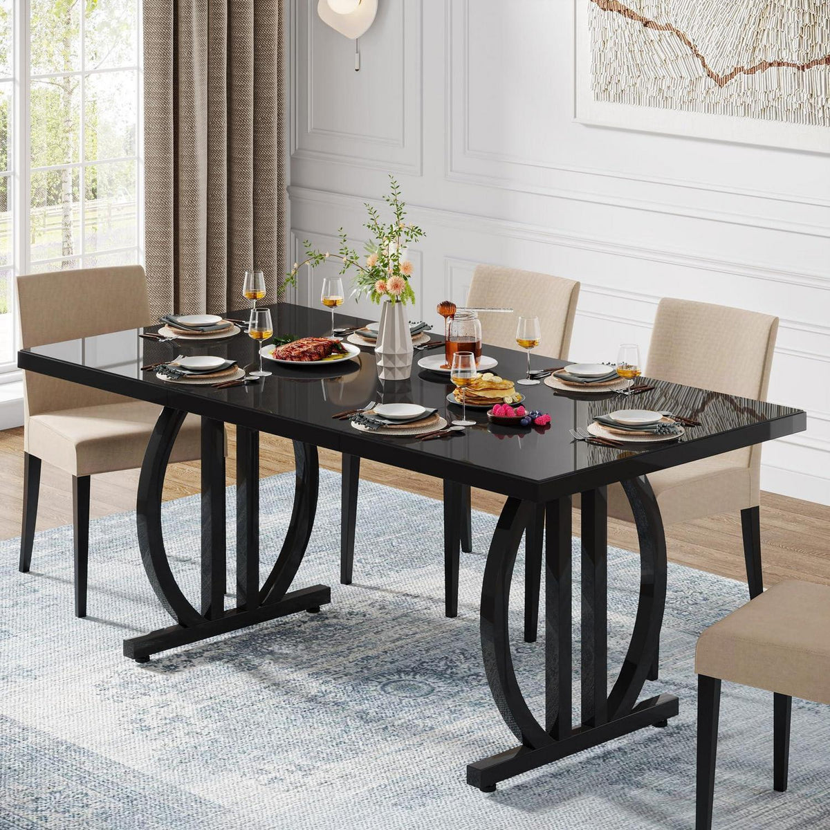 Schwarzer Esstisch 160x80cm | Moderner Küchentisch für 4-6 Personen