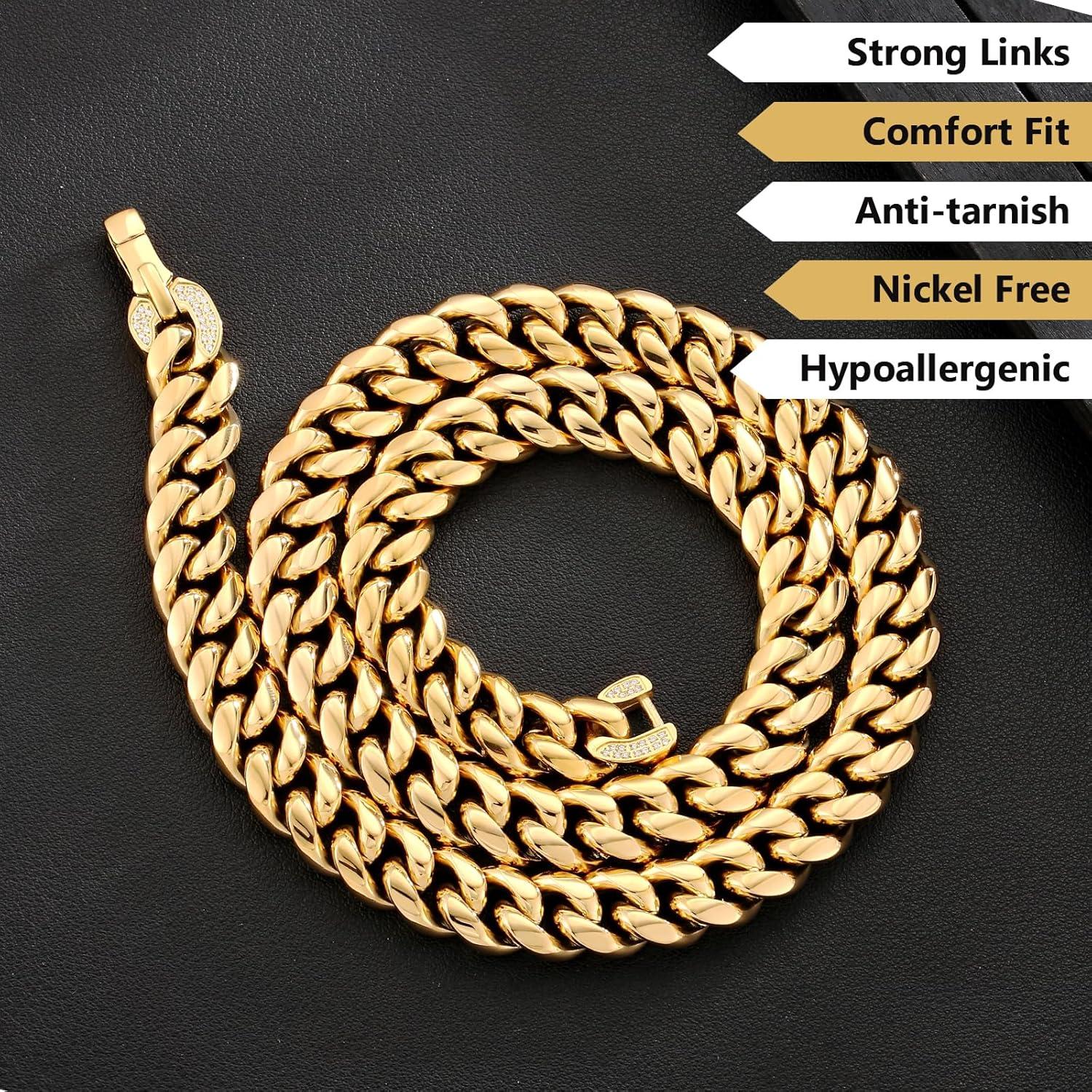 Herren Panzerkette 18K Gold Cuban Link Chain 12mm 61cm Gold-plattiert