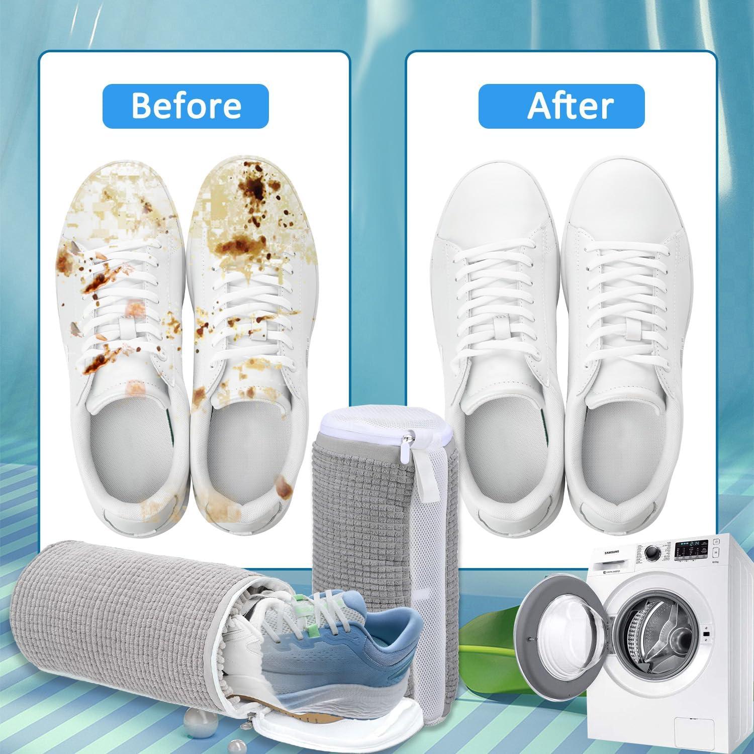 Schuh Waschbeutel Sneaker 2er Set 360° Reinigung Wäschesack Grau