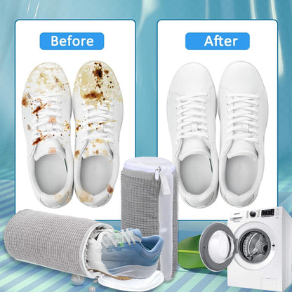 Schuh Waschbeutel Sneaker 2er Set 360° Reinigung Wäschesack Grau