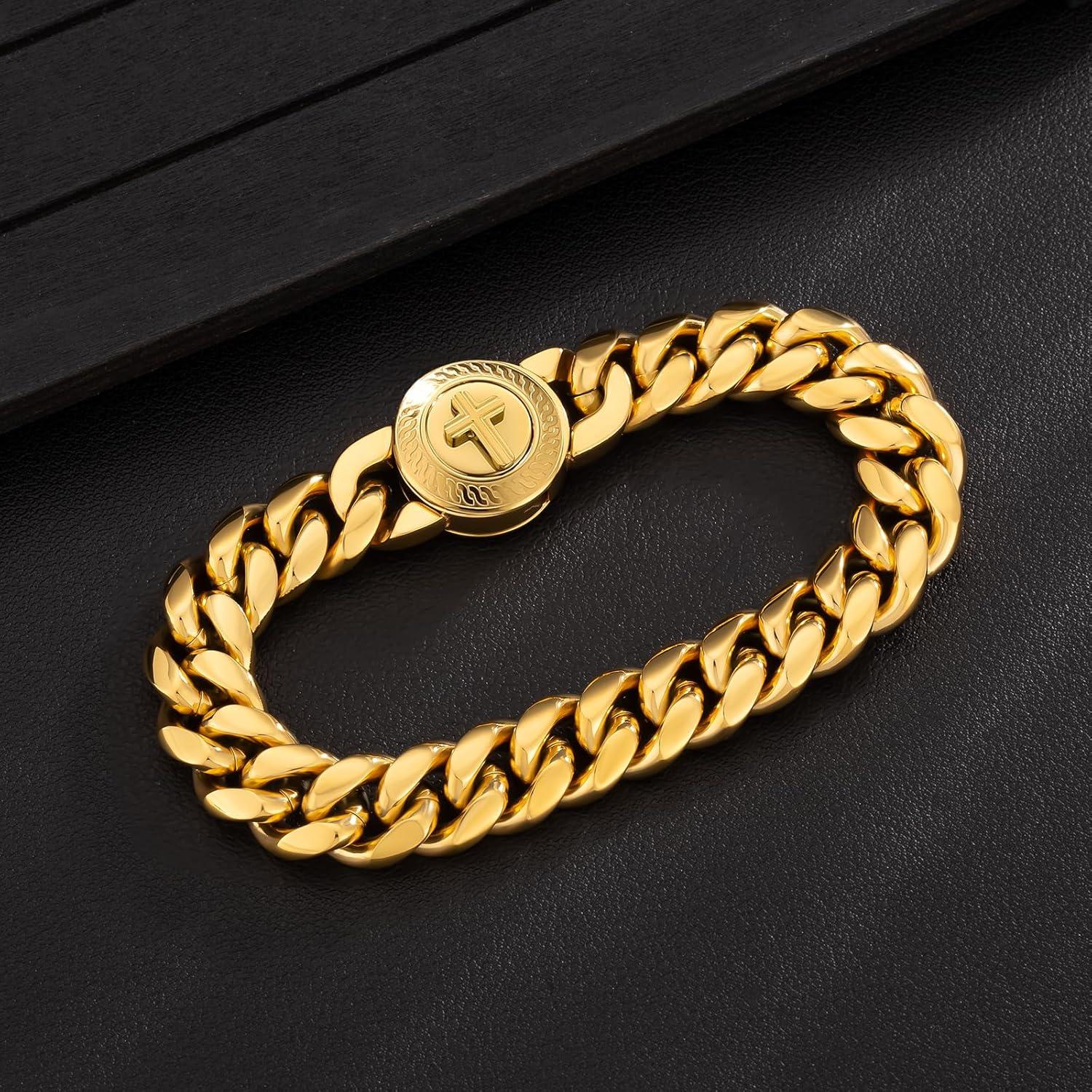 Herren Armband 12mm Gold beschichtet Löwe Kopf Verschluss Panzerarmband
