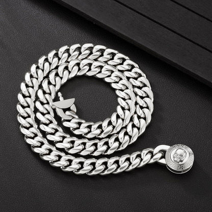 12mm Herren Panzerkette mit Totenkopf Verschluss, Gold Cuban Link