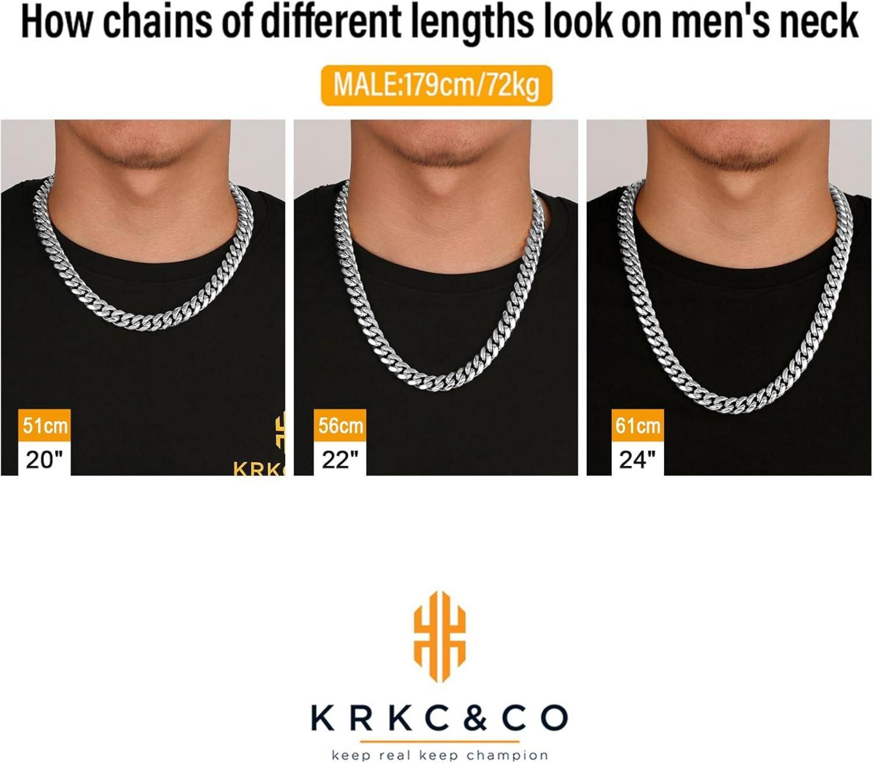 KRKC&CO Herren 12mm Panzerkette Gold Miami Cuban Link 61cm Totenkopf