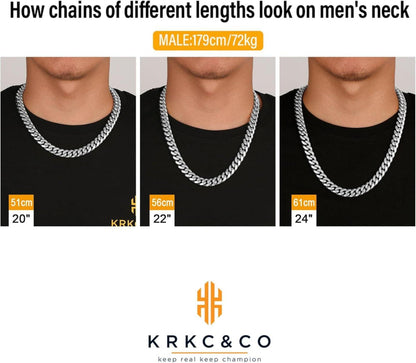 KRKC&CO Herren 12mm Panzerkette Gold Miami Cuban Link 61cm Totenkopf