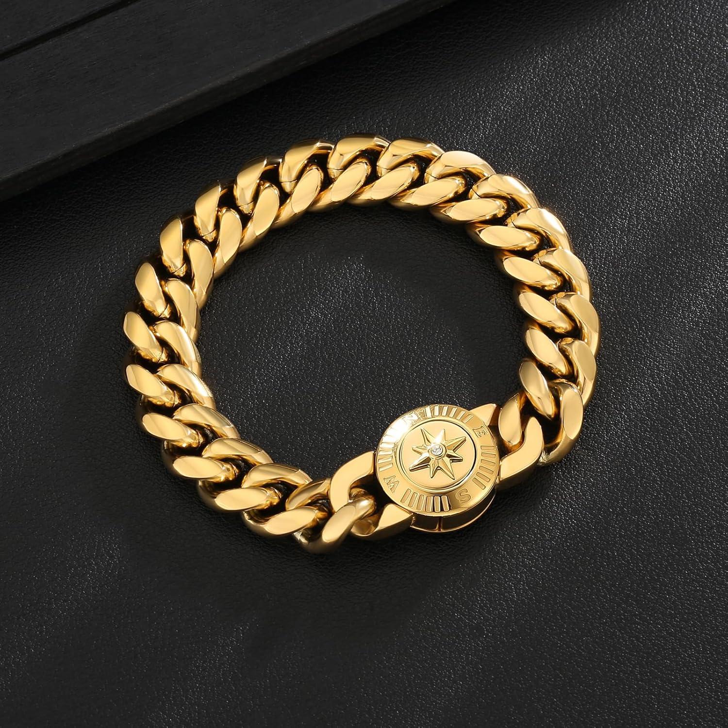 Herren Armband Löwe Verschluss 18K Gold Cuban Hip Hop 20.3cm