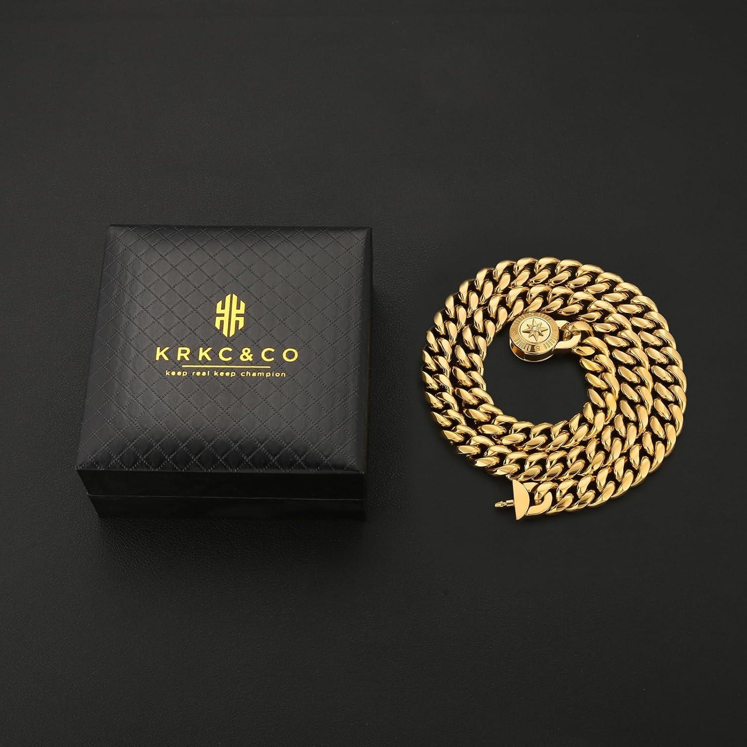 Herren Panzerkette Löwe Kopf Totenkopf 18K Gold Cuban Link Chain 61cm