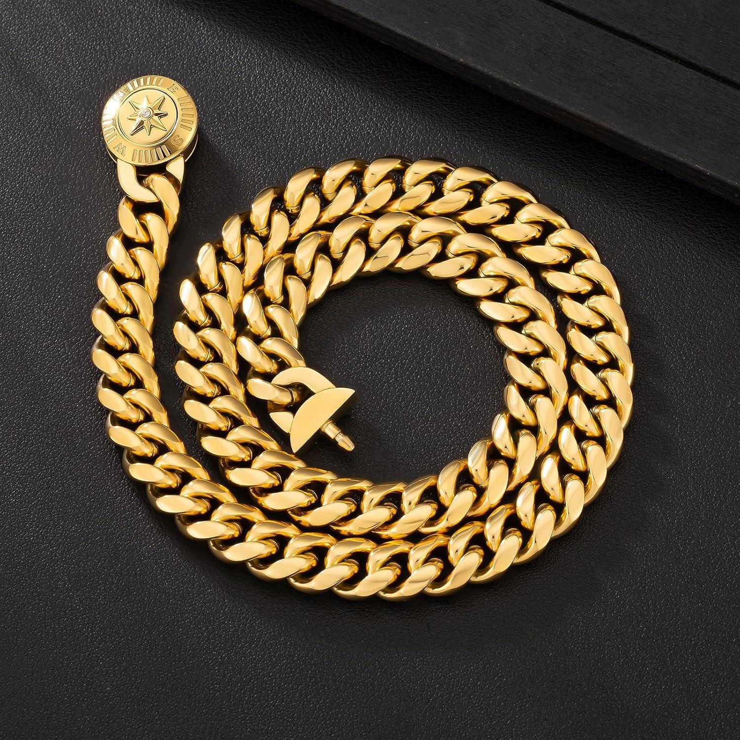 12mm Herren Panzerkette Gold mit Löwe Kopf Verschluss 61cm