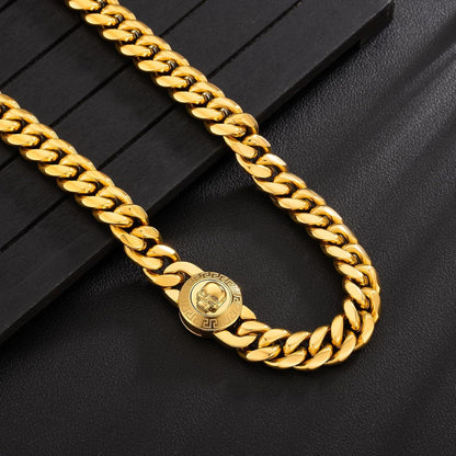 Herren Panzerkette 12mm mit Totenkopf-Verschluss 18K Gold plattiert