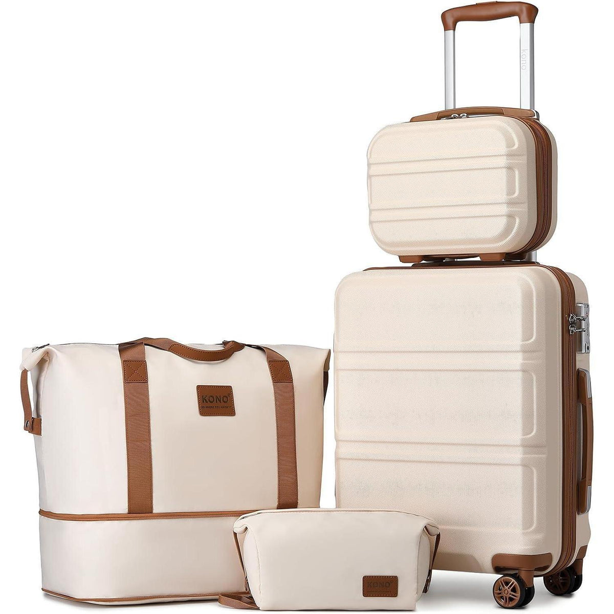 4-teiliges Hartschalen Koffer Set mit TSA-Schloss, Weiß/Braun