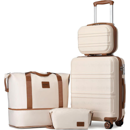 4-teiliges Hartschalen Koffer Set mit TSA-Schloss, Weiß/Braun