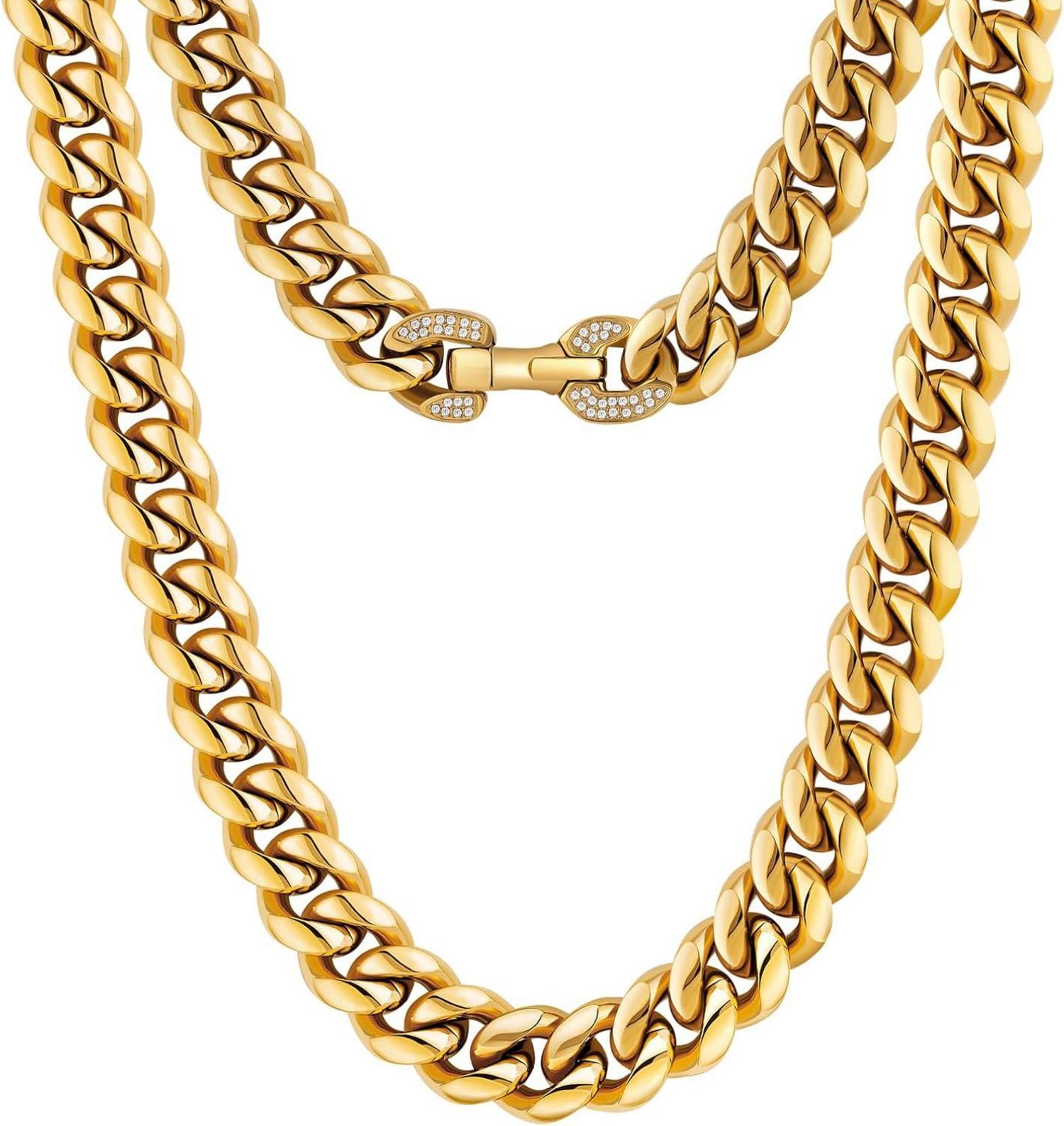 Panzerkette Herren 18K Gold/Weißgold Cuban Link Chain 12mm