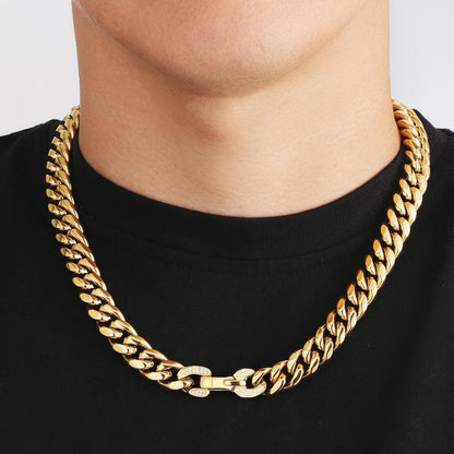 KRKC&CO Panzerkette Herren 18K Gold Cuban Link Chain 12mm