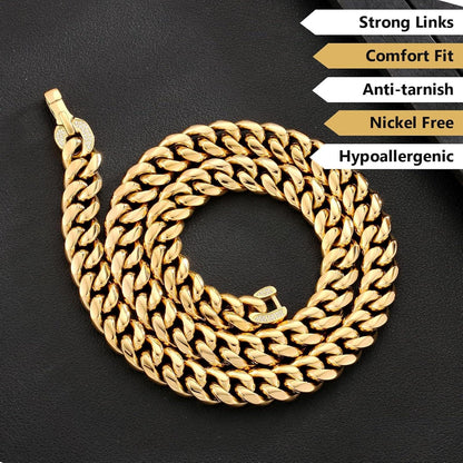 Panzerkette Herren 18K Gold/Weißgold Cuban Link Chain 12mm