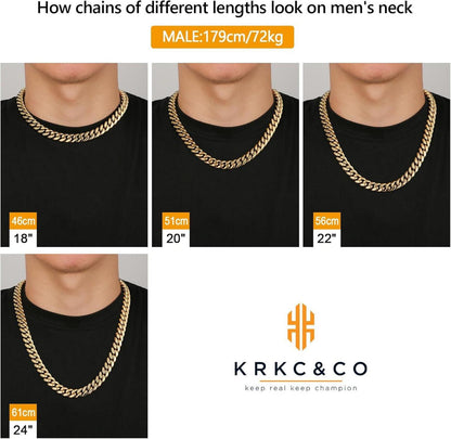 KRKC&CO Herren Panzerkette 18K Gold Cuban Link Chain 12mm 45.7cm