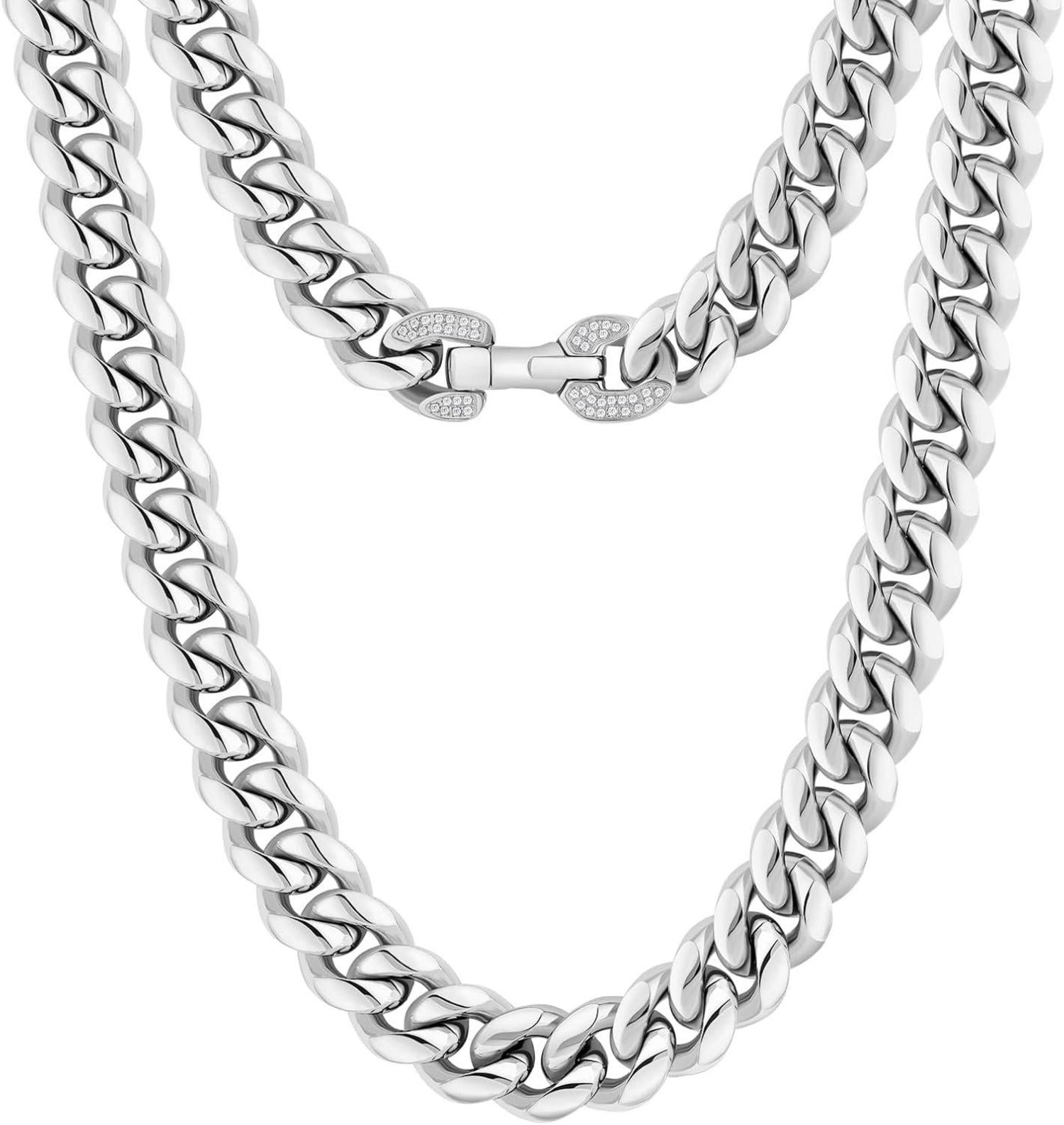 Hochwertige 12mm Panzerkette 18K Gold Kubanische Gliederkette - Silber