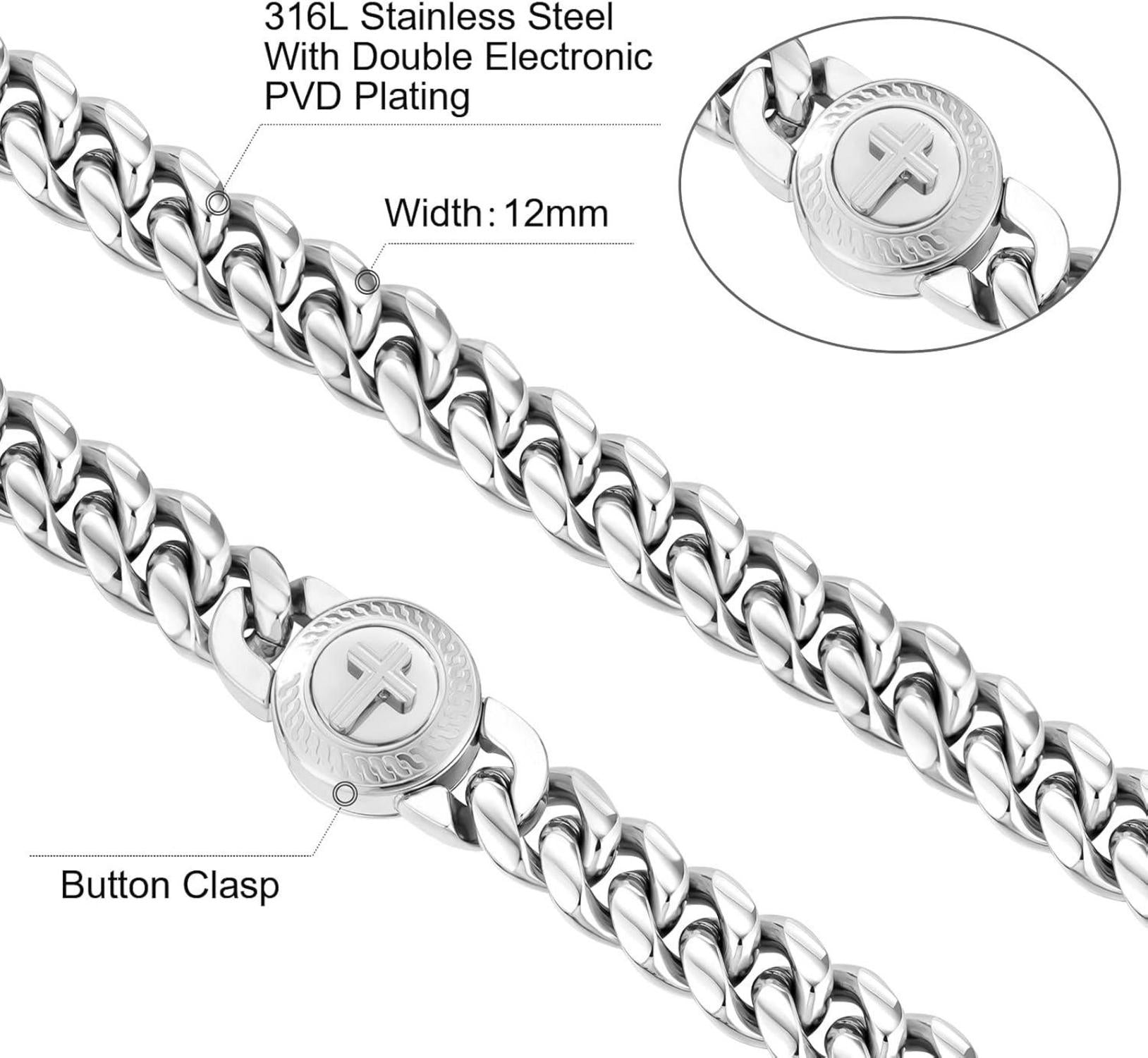 Herren Armband mit Löwe Kopf Verschluss 18K Gold Cuban 21.6cm Silber