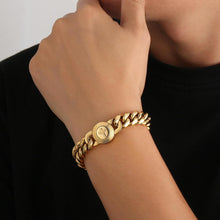 Herren Armband Löwe Totenkopf 18K Gold beschichtet 22.9cm