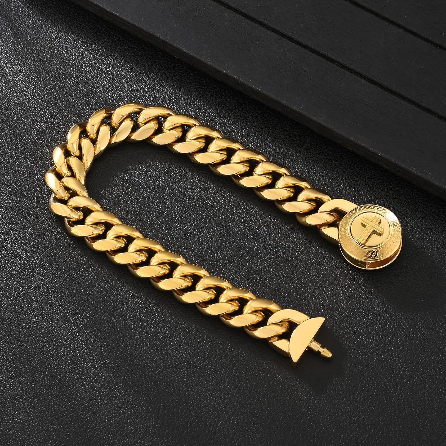 Goldbeschichtetes Herren Armband mit Löwen Verschluss 12mm