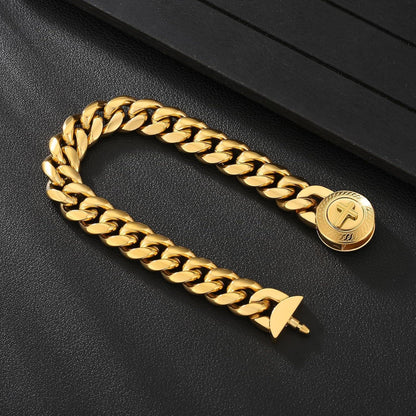 Goldbeschichtetes Herren Armband mit Löwen Verschluss 12mm