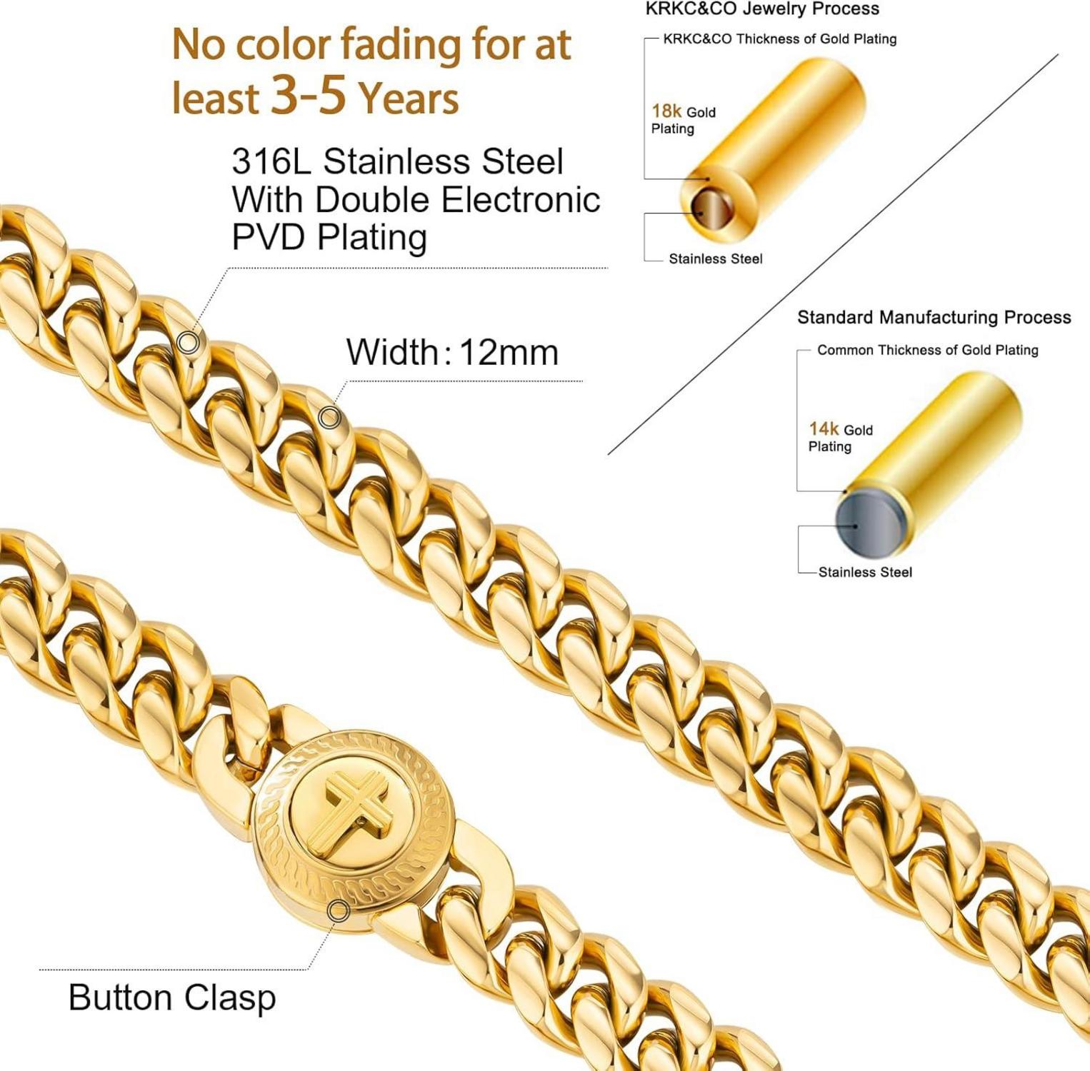Herren Armband Löwe Totenkopf Verschluss 18K Gold Cuban 22.9cm